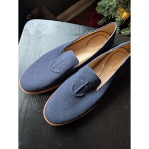 Sperry Seaport Levy Flats Womens Sz 9 Navy Canvas Slip On Casual Comfort Preppy
